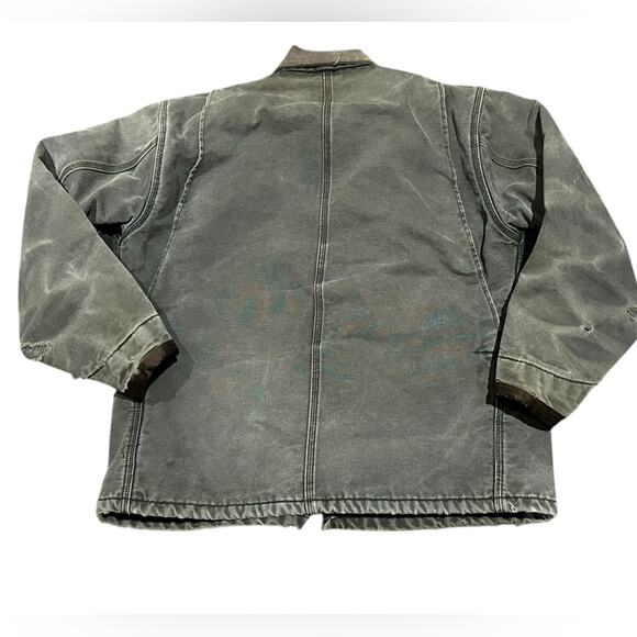 Vintage Carhartt Blanket Lined Chore Coat Heavily Distressed Brass Button XL - Picture 2 of 12